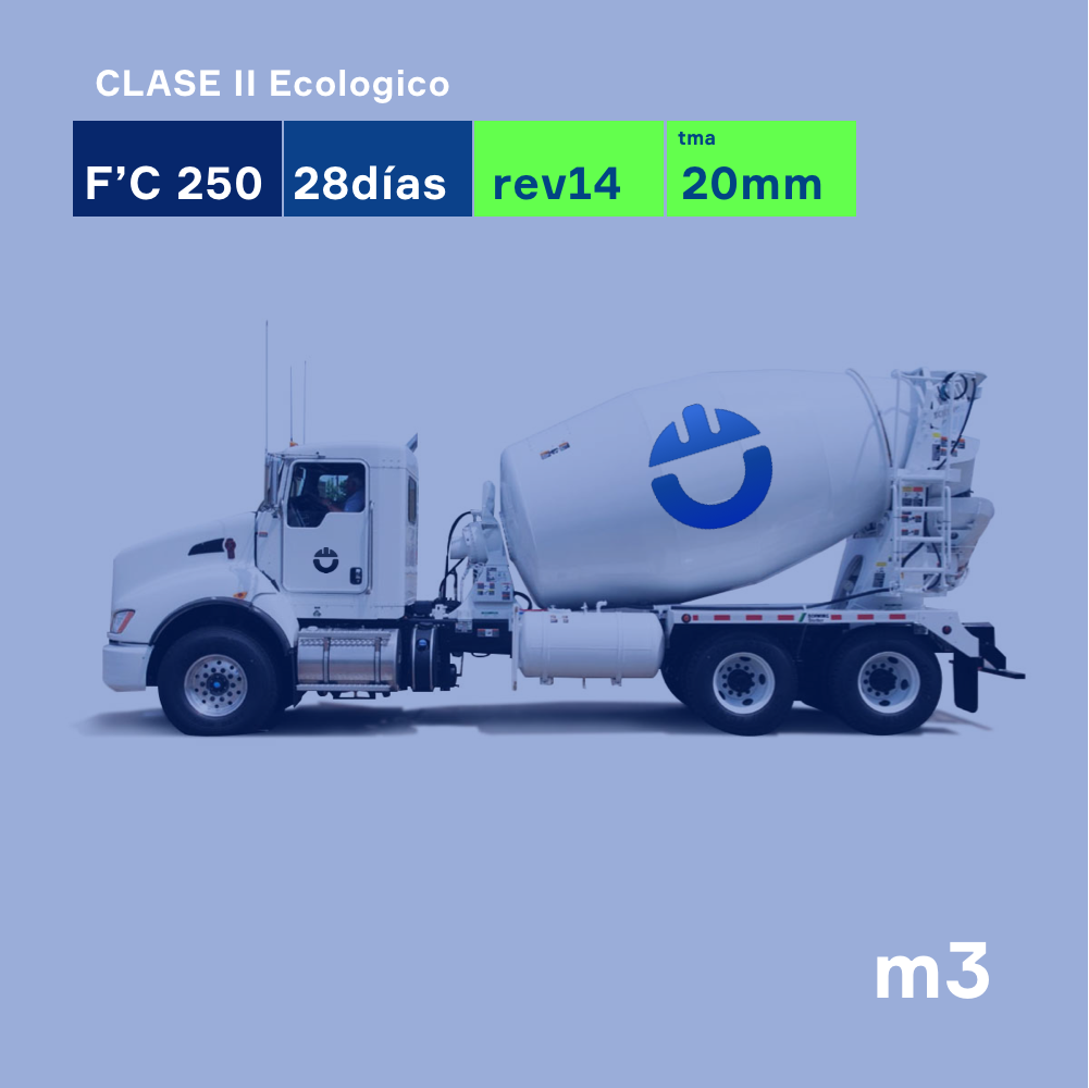 Concreto Ecologico F'C 250 kg/cm2 a 28 días, Revenimiento 14, TMA 20mm. Agregado Reciclado